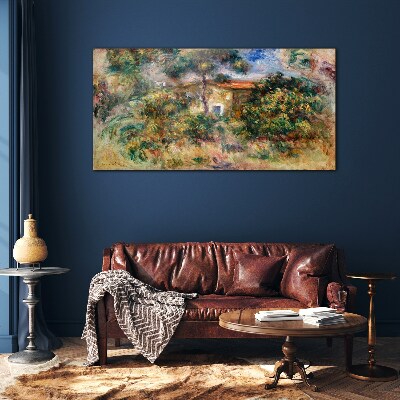 Tableau sur verre Paysage verdoyant avec une maison