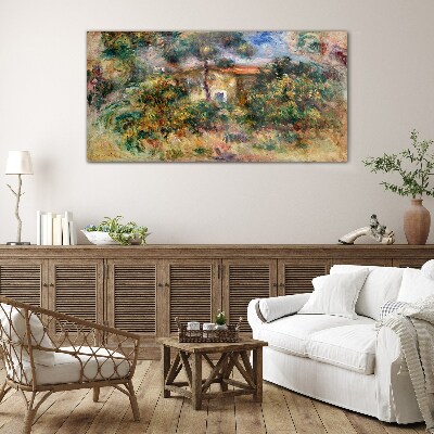 Tableau sur verre Paysage verdoyant avec une maison