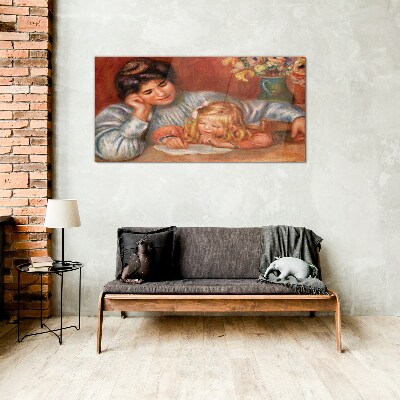 Tableau imprimé sur verre Mère et enfant à table