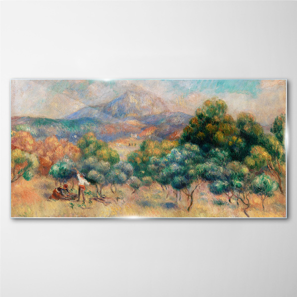 Tableau verre imprimé Paysage avec des arbres et un chalet