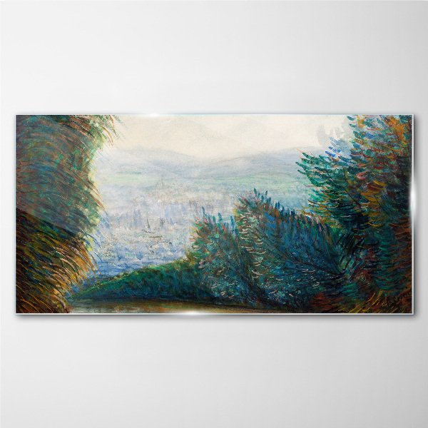 Tableau en verre Paysage vert avec brouillard