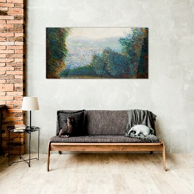 Tableau en verre Paysage vert avec brouillard