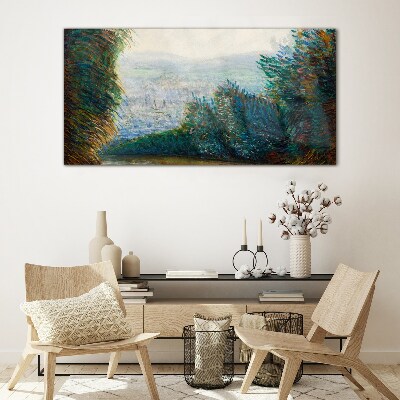 Tableau en verre Paysage vert avec brouillard