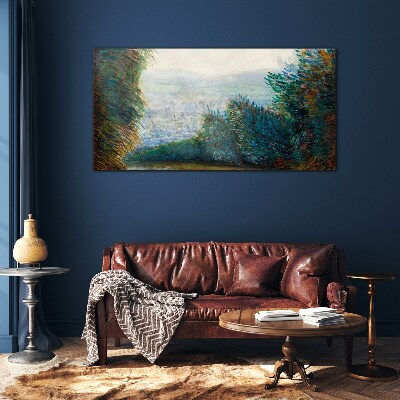 Tableau en verre Paysage vert avec brouillard