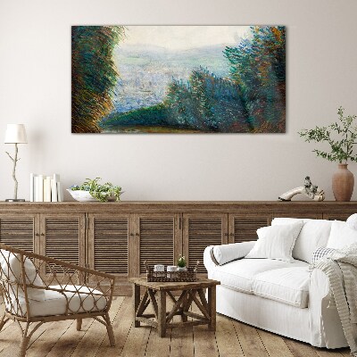 Tableau en verre Paysage vert avec brouillard