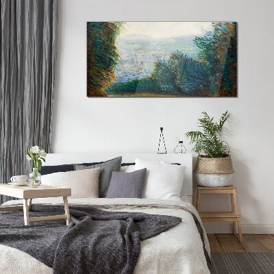 Tableau en verre Paysage vert avec brouillard