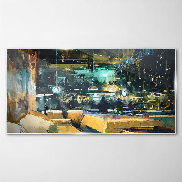 Tableau imprimé sur verre Ambiance nocturne au café