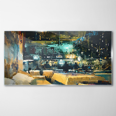 Tableau imprimé sur verre Ambiance nocturne au café