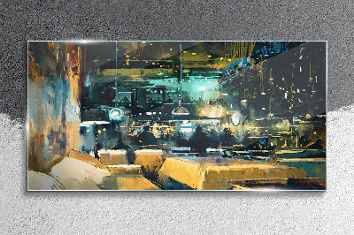Tableau imprimé sur verre Ambiance nocturne au café