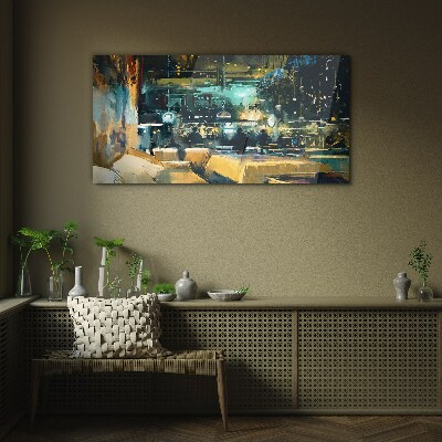 Tableau imprimé sur verre Ambiance nocturne au café