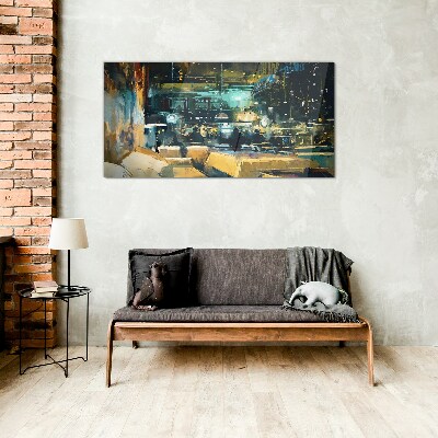 Tableau imprimé sur verre Ambiance nocturne au café