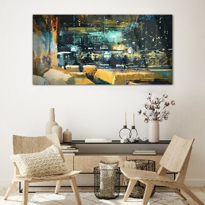 Tableau imprimé sur verre Ambiance nocturne au café