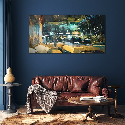 Tableau imprimé sur verre Ambiance nocturne au café