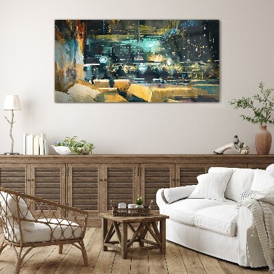 Tableau imprimé sur verre Ambiance nocturne au café