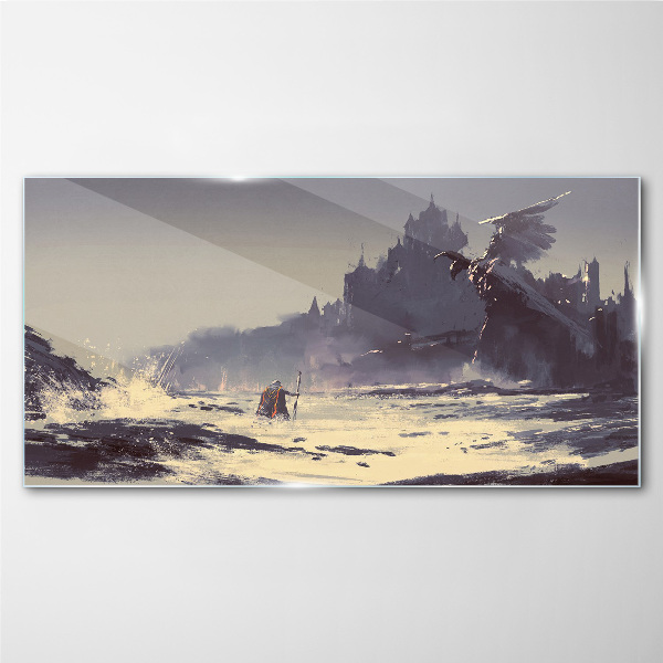 Tableau verre imprimé Une terre mystique parmi les vagues