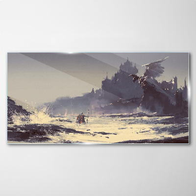 Tableau verre imprimé Une terre mystique parmi les vagues