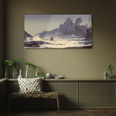 Tableau verre imprimé Une terre mystique parmi les vagues