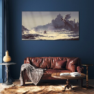 Tableau verre imprimé Une terre mystique parmi les vagues