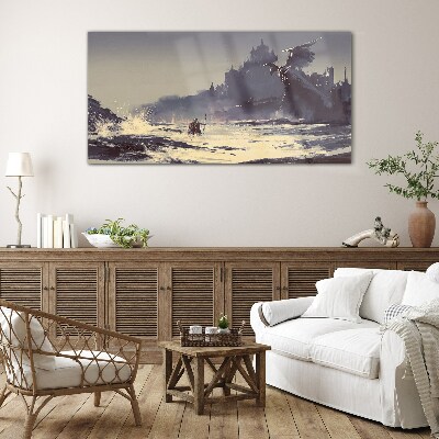 Tableau verre imprimé Une terre mystique parmi les vagues