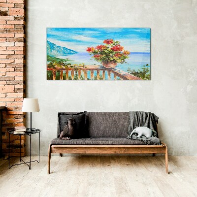 Tableau photo sur verre Fleurs au bord de la mer