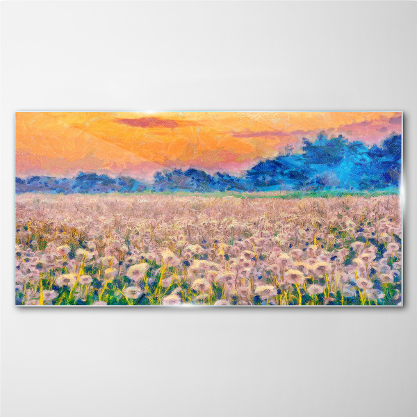Tableau sur verre Paysage floral au coucher du soleil