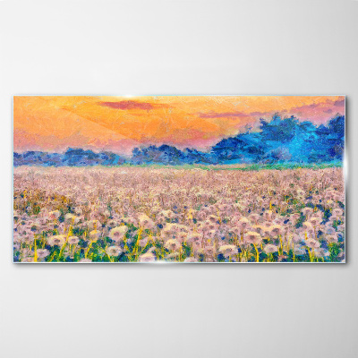 Tableau sur verre Paysage floral au coucher du soleil
