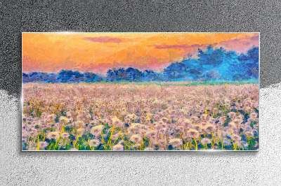 Tableau sur verre Paysage floral au coucher du soleil