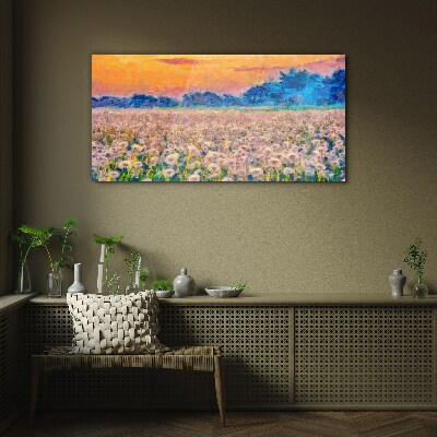 Tableau sur verre Paysage floral au coucher du soleil