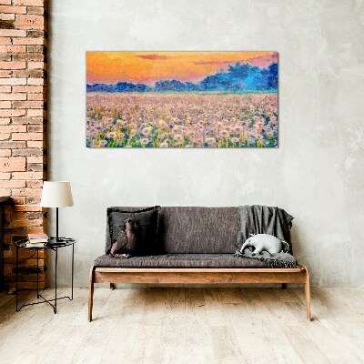 Tableau sur verre Paysage floral au coucher du soleil