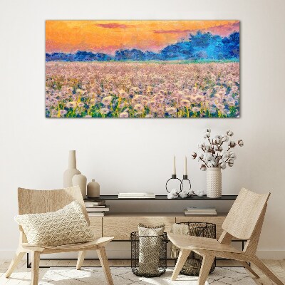 Tableau sur verre Paysage floral au coucher du soleil