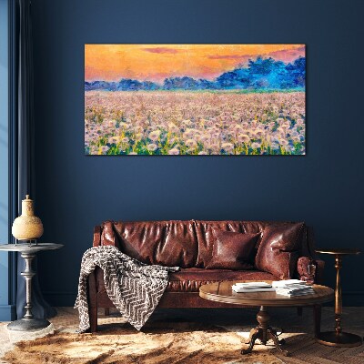 Tableau sur verre Paysage floral au coucher du soleil