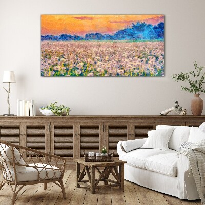 Tableau sur verre Paysage floral au coucher du soleil