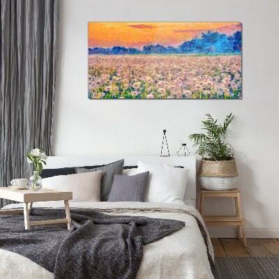 Tableau sur verre Paysage floral au coucher du soleil