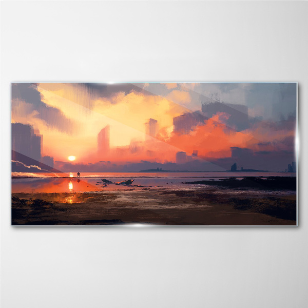 Tableau imprimé sur verre Coucher de soleil sur l'horizon de la ville