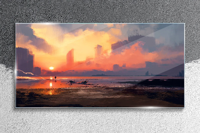 Tableau imprimé sur verre Coucher de soleil sur l'horizon de la ville