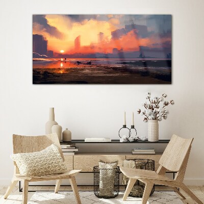 Tableau imprimé sur verre Coucher de soleil sur l'horizon de la ville