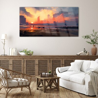 Tableau imprimé sur verre Coucher de soleil sur l'horizon de la ville