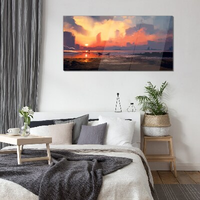 Tableau imprimé sur verre Coucher de soleil sur l'horizon de la ville