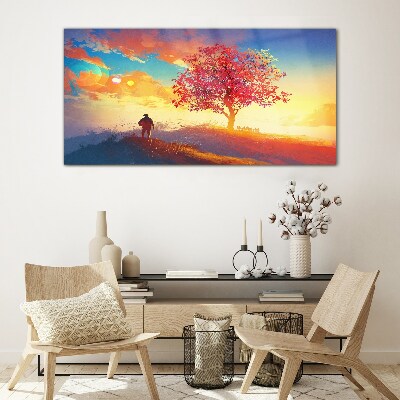 Tableau verre imprimé Une promenade dans un paysage coloré