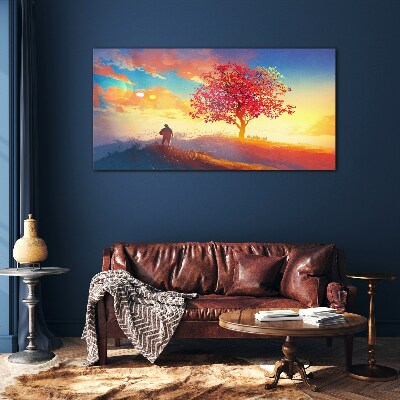 Tableau verre imprimé Une promenade dans un paysage coloré