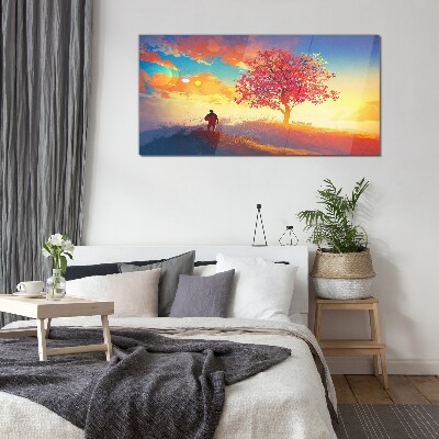 Tableau verre imprimé Une promenade dans un paysage coloré