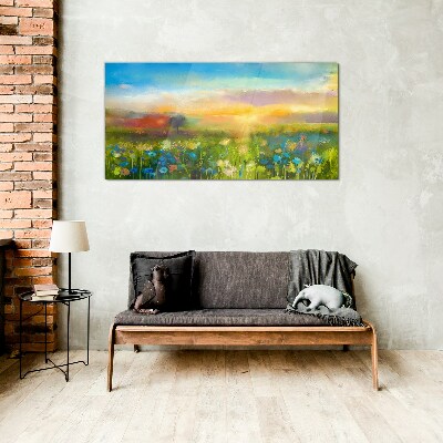 Tableau photo sur verre Paysage fleuri le matin