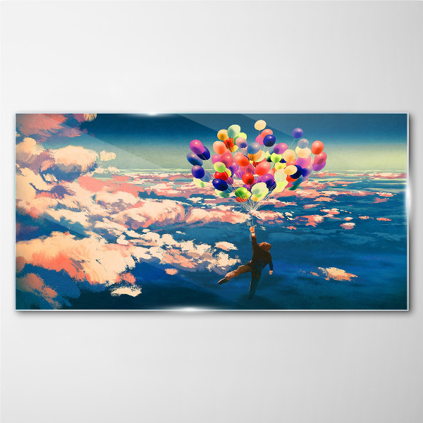 Tableau imprimé sur verre Vol dans les nuages avec des ballons