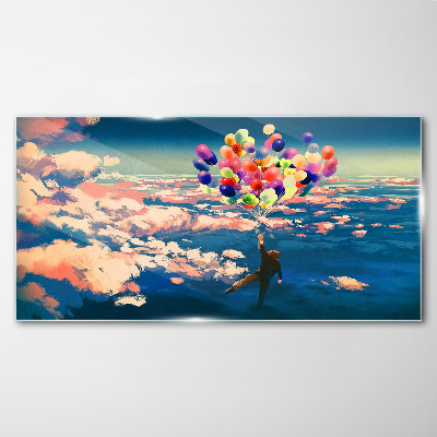 Tableau imprimé sur verre Vol dans les nuages avec des ballons