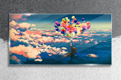 Tableau imprimé sur verre Vol dans les nuages avec des ballons