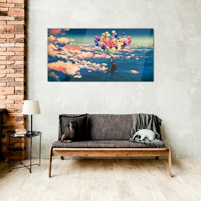 Tableau imprimé sur verre Vol dans les nuages avec des ballons