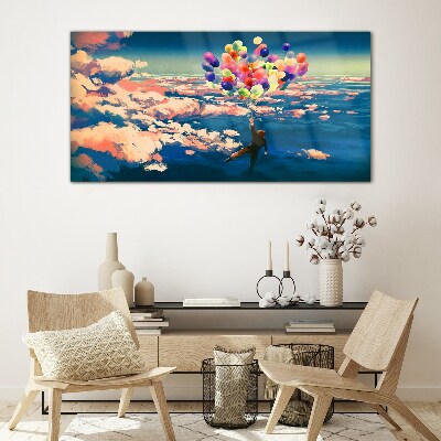 Tableau imprimé sur verre Vol dans les nuages avec des ballons