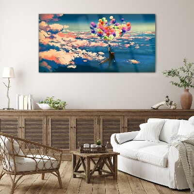 Tableau imprimé sur verre Vol dans les nuages avec des ballons