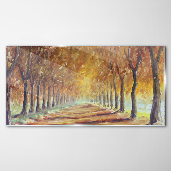 Tableau sur verre Allée d'arbres d'automne