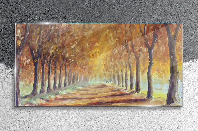 Tableau sur verre Allée d'arbres d'automne